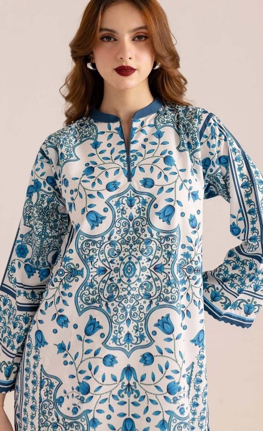 Blue-Co-Ord Set-(2PC Stitched Set)