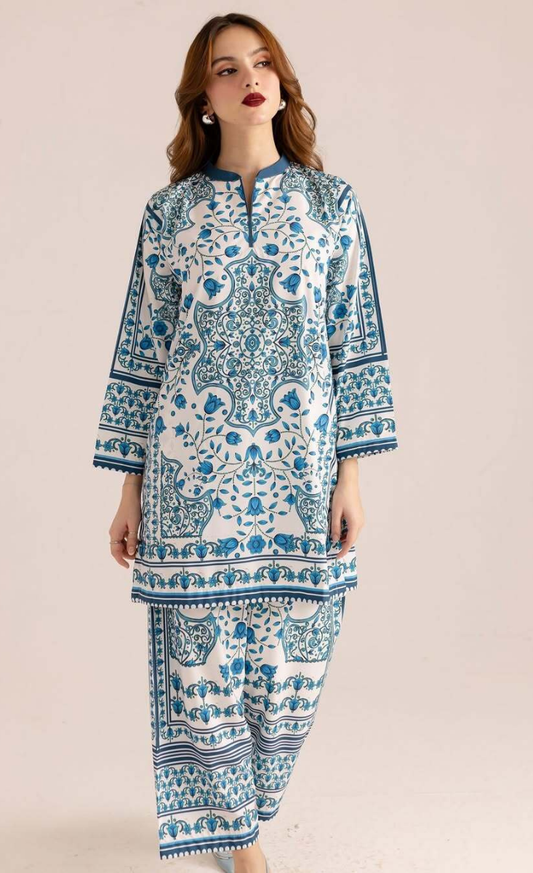 Blue-Co-Ord Set-(2PC Stitched Set)