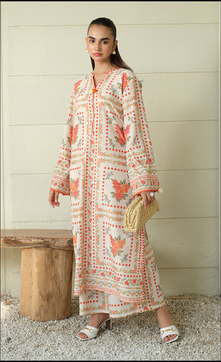 Orange-Co-Ord Set-(2PC Stitched Set)