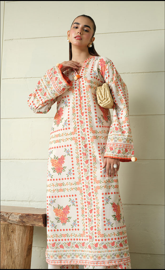 Orange-Co-Ord Set-(2PC Stitched Set)