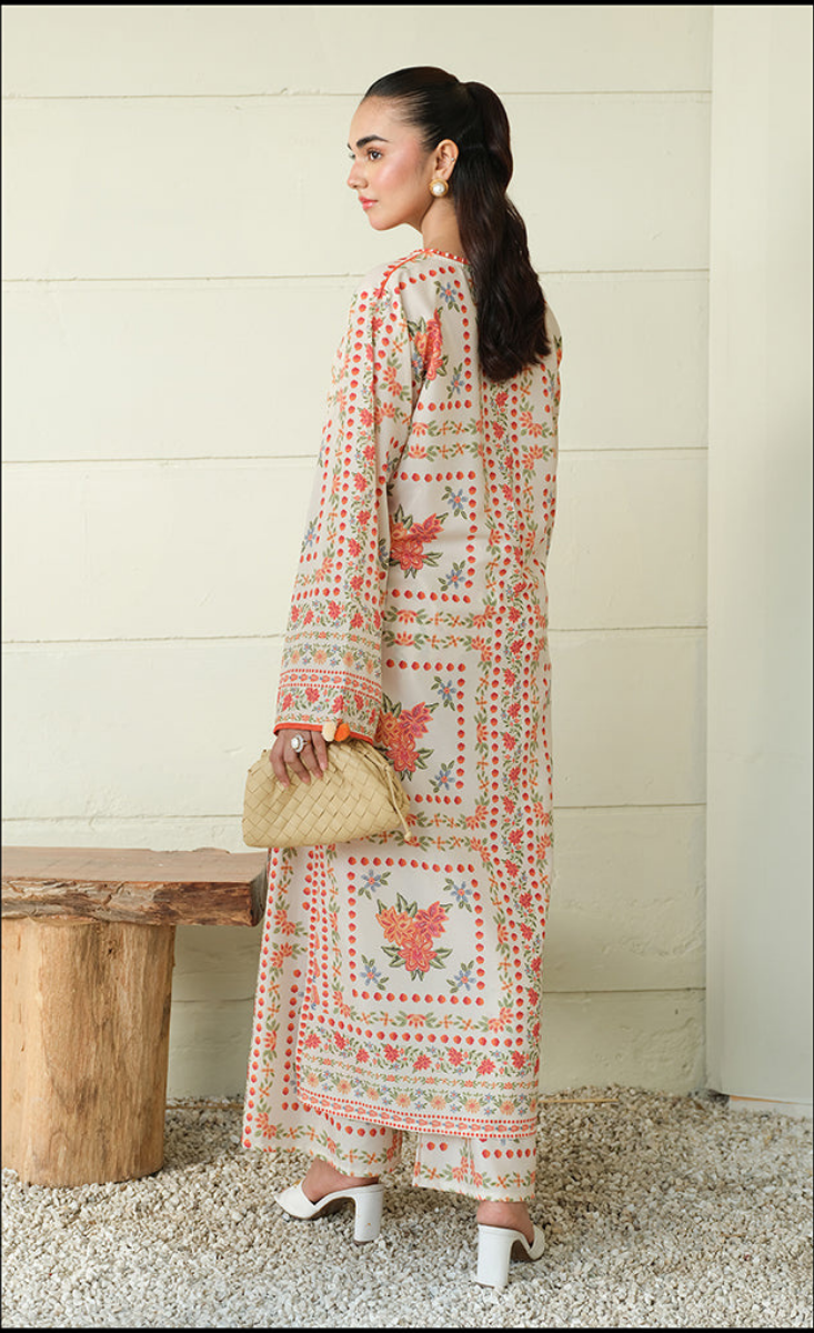 Orange-Co-Ord Set-(2PC Stitched Set)